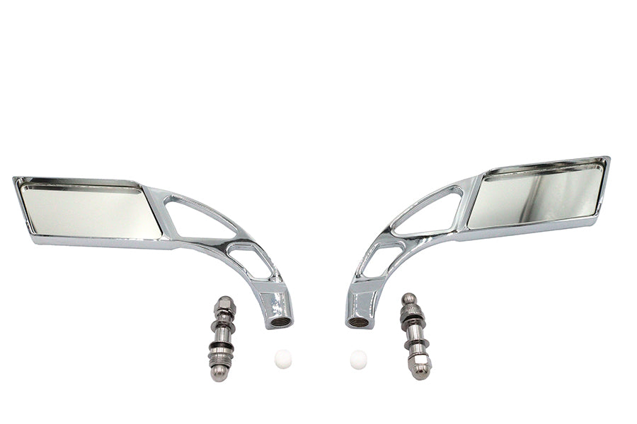 Wyatt Gatling Parallelogram Mirror Set with Billet Slotted Stem Chrome for Harley Davidson 1965-1974
