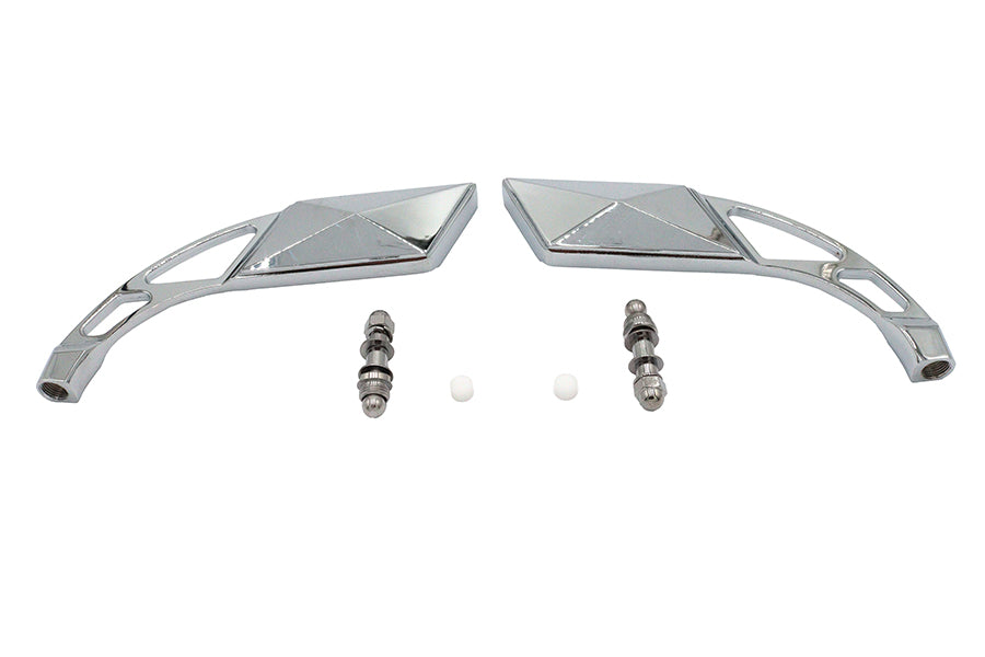 Wyatt Gatling Parallelogram Mirror Set with Billet Slotted Stem Chrome for Harley Davidson 1965-1974