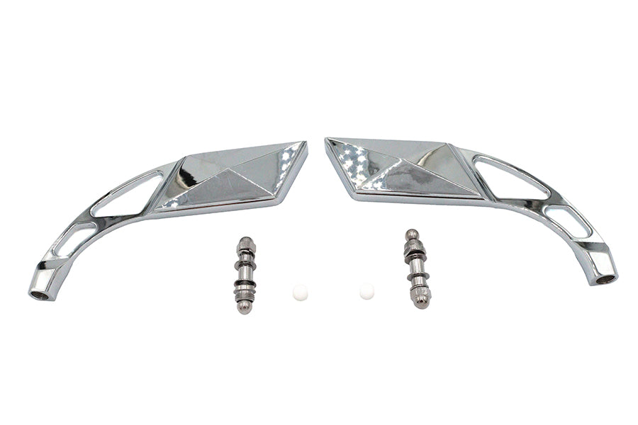 Wyatt Gatling Parallelogram Mirror Set with Billet Slotted Stem Chrome for Harley Davidson 1965-1974