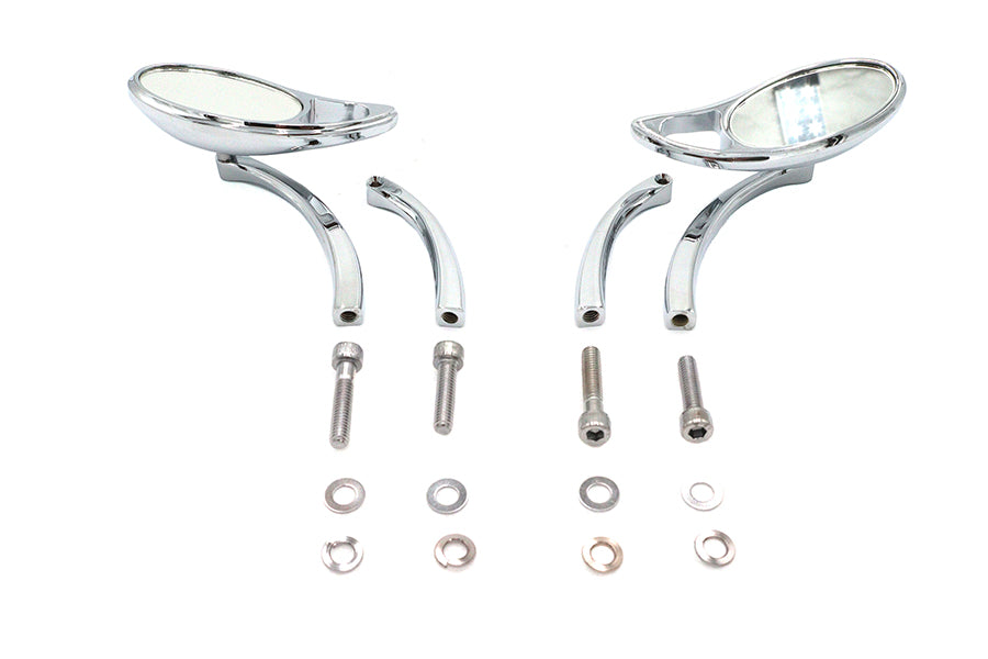 Wyatt Gatling Chrome Teardrop Mirror Set with Solid Billet Stems for Harley Davidson (Part #76089)