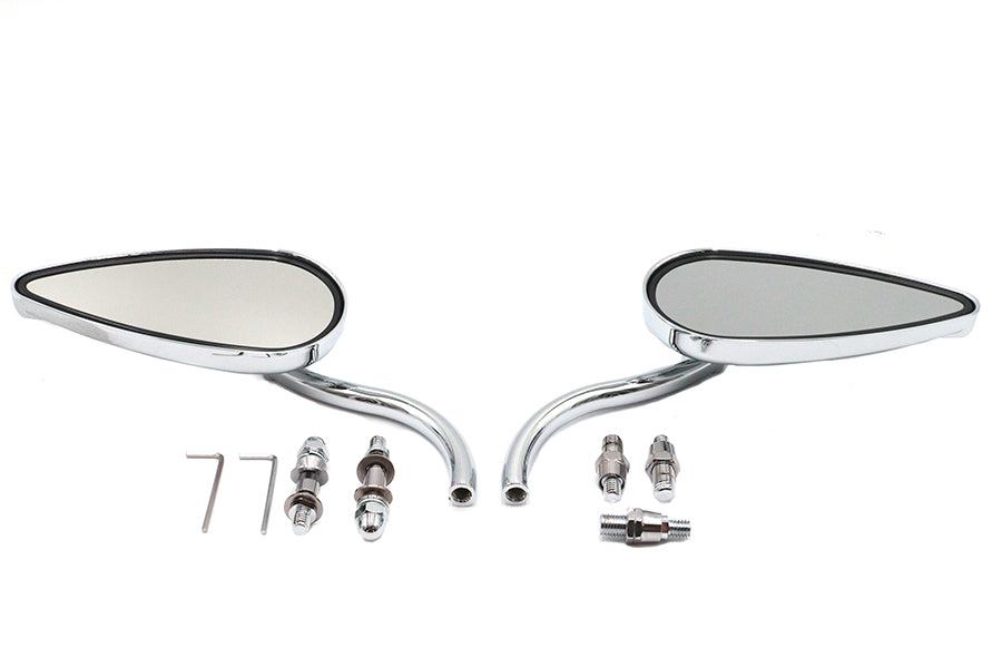 Wyatt Gatling Teardrop Mirror Set with Billet Long Stems Chrome for Harley Davidson (1965-1974)