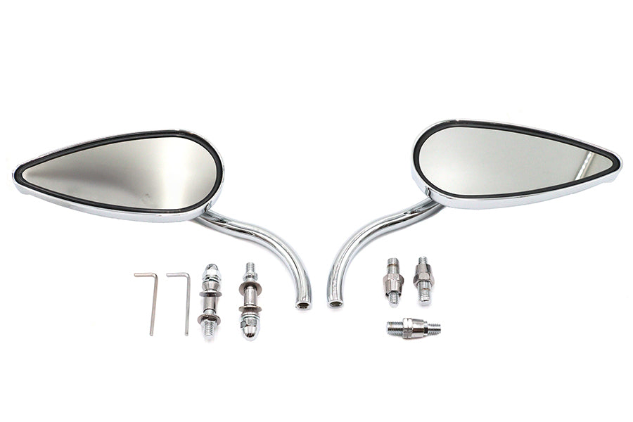 Wyatt Gatling Teardrop Mirror Set with Billet Long Stems Chrome for Harley Davidson (1965-1974)