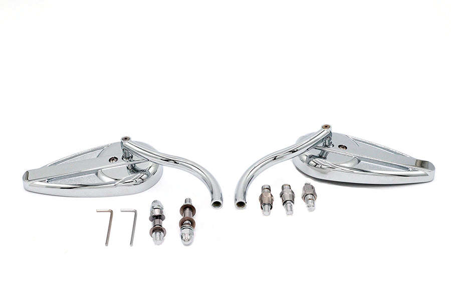 Wyatt Gatling Teardrop Mirror Set with Billet Long Stems Chrome for Harley Davidson (1965-1974)