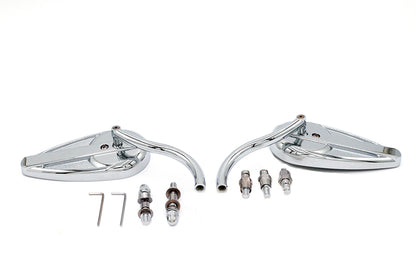 Wyatt Gatling Teardrop Mirror Set with Billet Long Stems Chrome for Harley Davidson (1965-1974)
