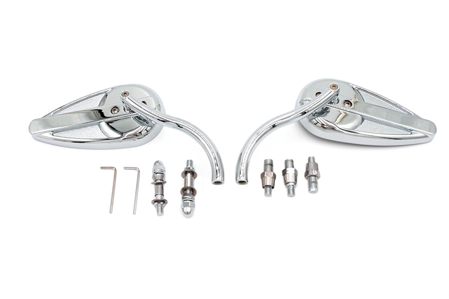 Wyatt Gatling Teardrop Mirror Set with Billet Long Stems Chrome for Harley Davidson (1965-1974)