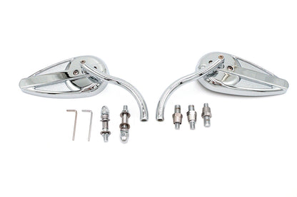 Wyatt Gatling Teardrop Mirror Set with Billet Long Stems Chrome for Harley Davidson (1965-1974)