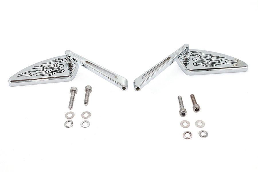 Wyatt Gatling Flame Teardrop Mirror Set with Slotted Stems for Harley Davidson 1965-1974