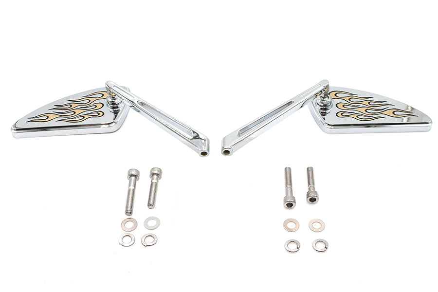 Wyatt Gatling 76181G Teardrop Mirror Set with Gold Inlay Flames for Harley Davidson