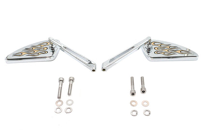 Wyatt Gatling 76181G Teardrop Mirror Set with Gold Inlay Flames for Harley Davidson
