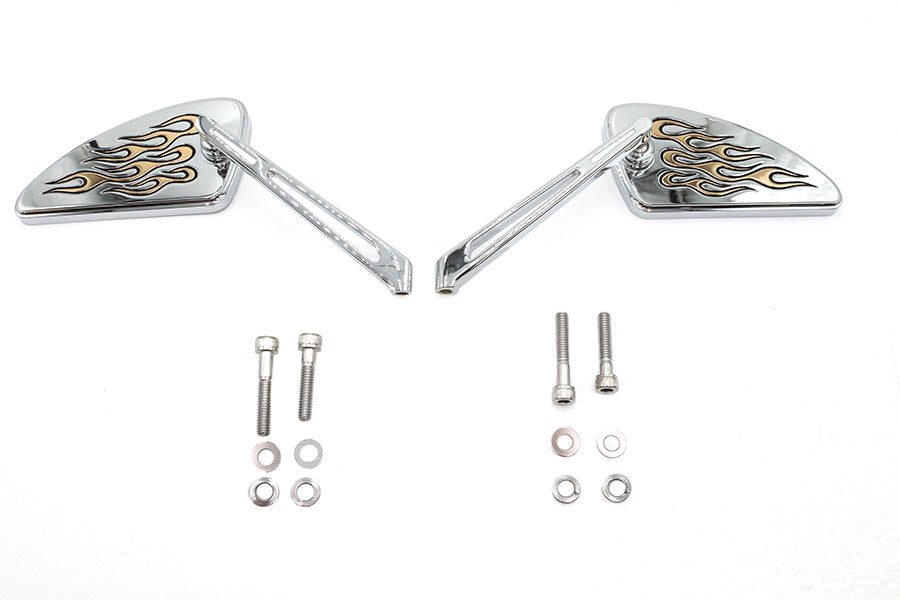 Wyatt Gatling 76181G Teardrop Mirror Set with Gold Inlay Flames for Harley Davidson