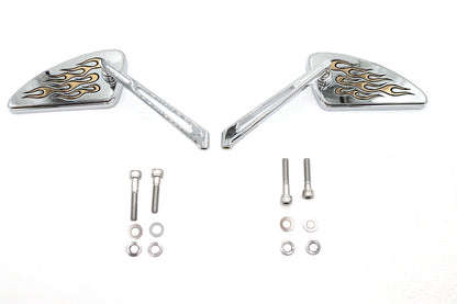 Wyatt Gatling 76181G Teardrop Mirror Set with Gold Inlay Flames for Harley Davidson