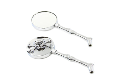 Wyatt Gatling 60-6228 Round Skull Mirror Set with Bone Stems for Harley Davidson (1965-1974)