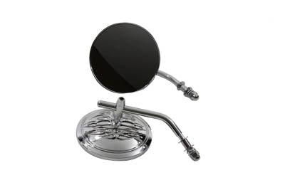 Wyatt Gatling 60-6231 Chrome Round Flame Mirror Set with Round Stems for Harley Davidson (1965-1974)