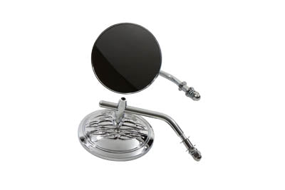 Wyatt Gatling 60-6231 Chrome Round Flame Mirror Set with Round Stems for Harley Davidson (1965-1974)