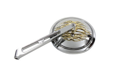 Wyatt Gatling 60-6231AG Chrome Round Flame Mirror with 2 Slot Stem for Harley Davidson