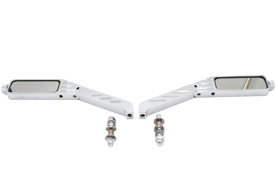 Wyatt Gatling Rectangle Ball Milled Mirror Set with Billet Stems for Harley Davidson 1965-1974