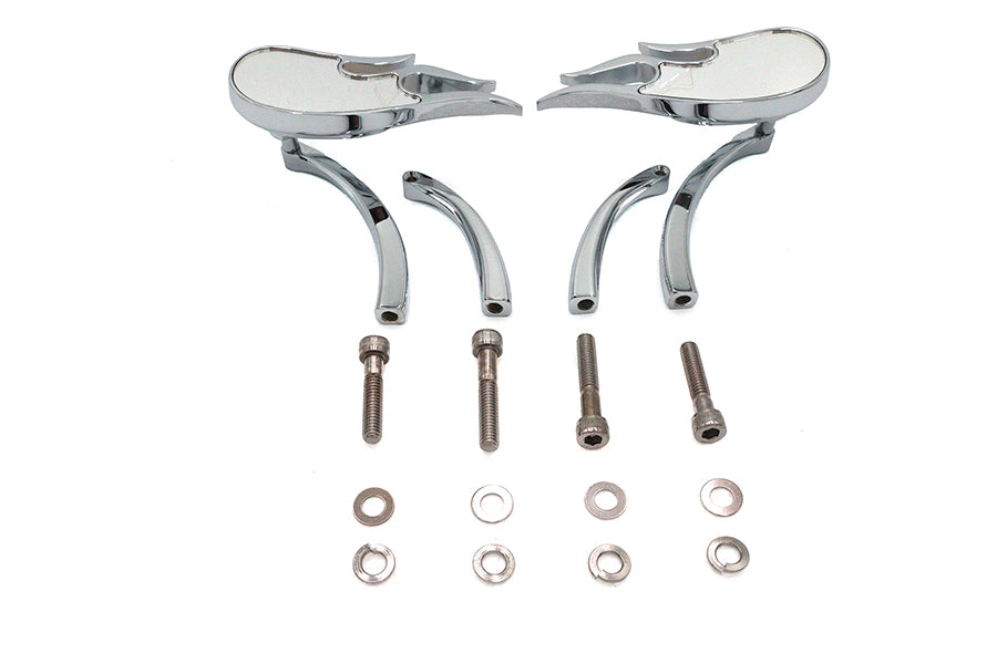 Wyatt Gatling Fireball Chrome Mirror Set with Billet Curved Stems for Harley Davidson