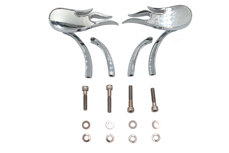 Wyatt Gatling Fireball Chrome Mirror Set with Billet Curved Stems for Harley Davidson