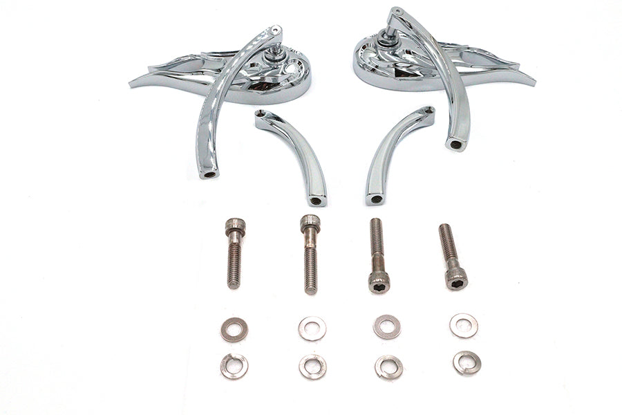 Wyatt Gatling Fireball Chrome Mirror Set with Billet Curved Stems for Harley Davidson