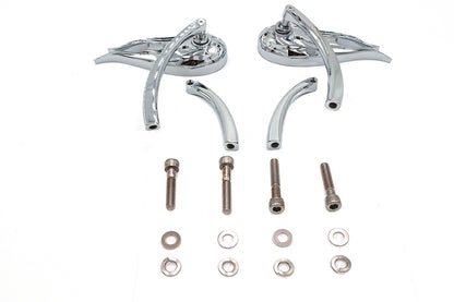 Wyatt Gatling Fireball Chrome Mirror Set with Billet Curved Stems for Harley Davidson