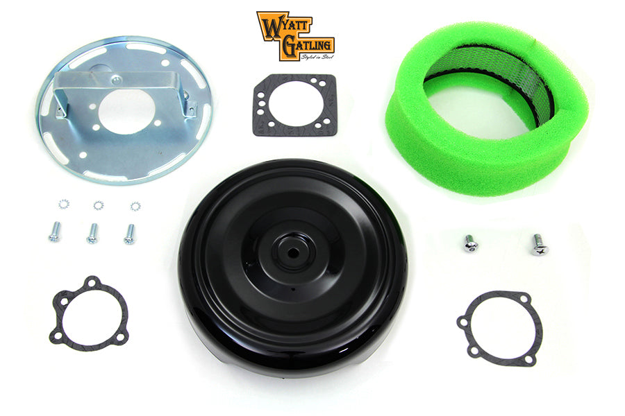 Wyatt Gatling 8-Inch Round Air Cleaner Kit with Black Cover for Harley Davidson XL Models