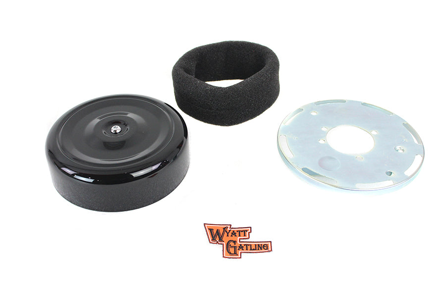Wyatt Gatling 7 Inch Round Air Cleaner Kit with Black Cover for Harley Davidson FLH