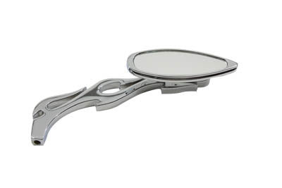 Wyatt Gatling 76408B3 Chrome Teardrop Mirror with Flame Style Billet Stem for Harley Davidson