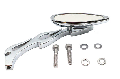 Wyatt Gatling 76408B3 Chrome Teardrop Mirror with Flame Style Billet Stem for Harley Davidson