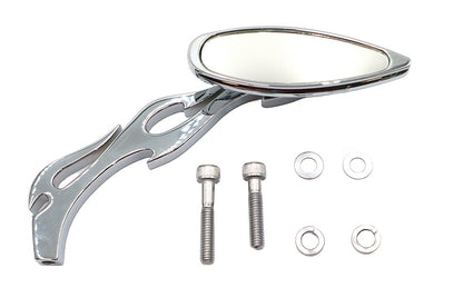 Wyatt Gatling 76408B3 Chrome Teardrop Mirror with Flame Style Billet Stem for Harley Davidson