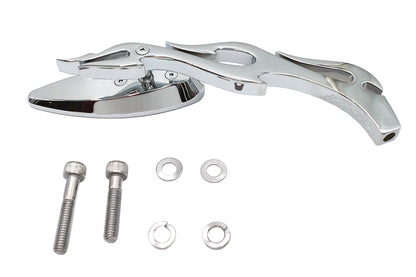 Wyatt Gatling 76408B3 Chrome Teardrop Mirror with Flame Style Billet Stem for Harley Davidson