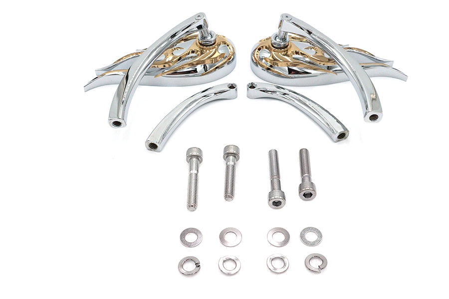 Wyatt Gatling Fireball Mirror Set with Curved Stems for Harley Davidson 1965-1974