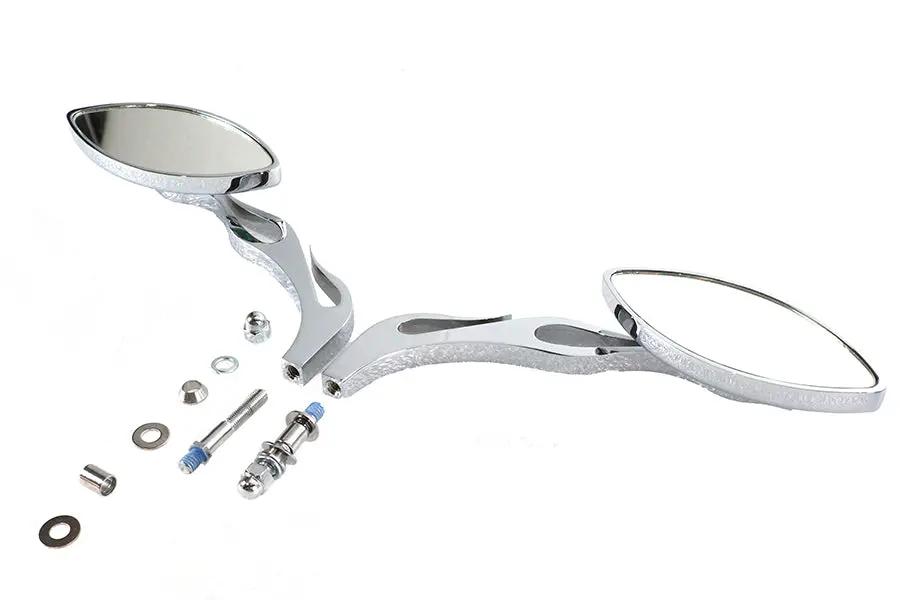 Wyatt Gatling Druid Oval Flame Style Mirror Set with Billet Stems for Harley Davidson, 1965-1974 by Wyatt Gatling