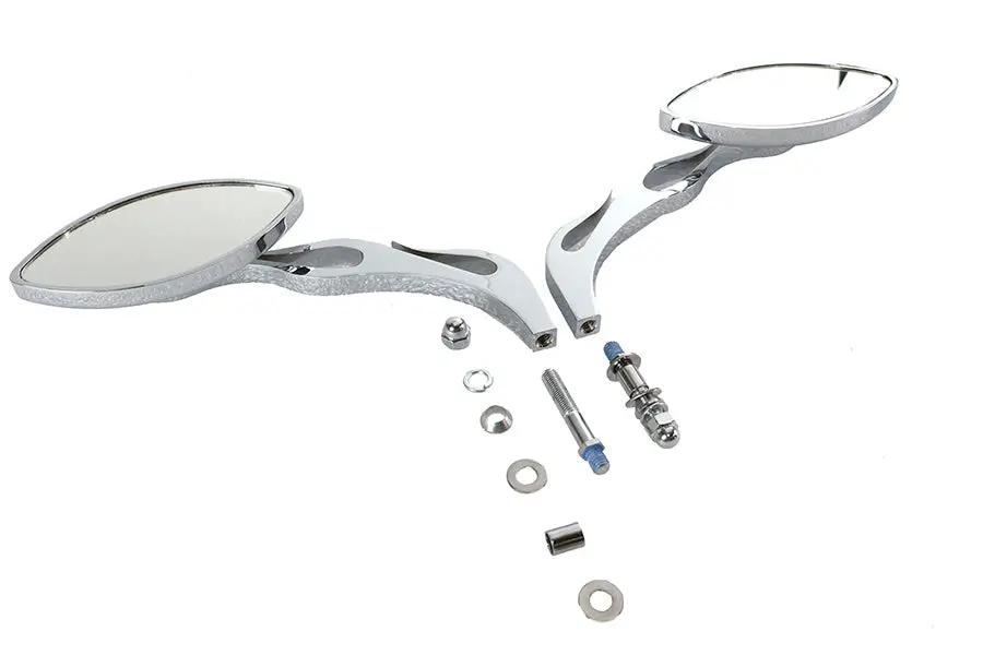 Wyatt Gatling Druid Oval Flame Style Mirror Set with Billet Stems for Harley Davidson, 1965-1974 by Wyatt Gatling
