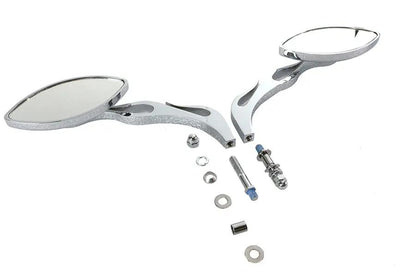 Wyatt Gatling Druid Oval Flame Style Mirror Set with Billet Stems for Harley Davidson, 1965-1974 by Wyatt Gatling