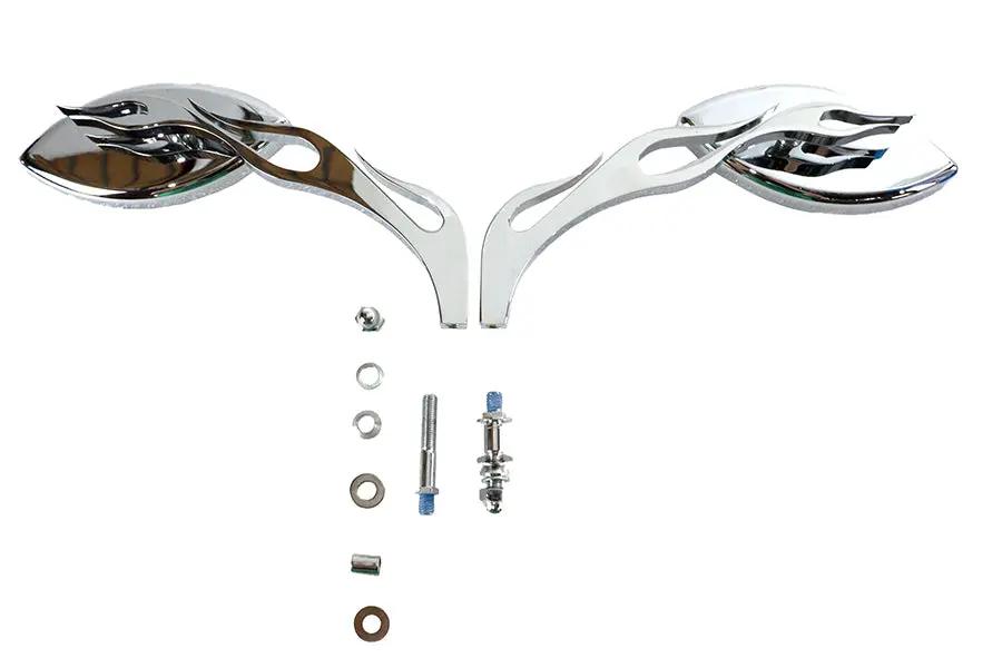 Wyatt Gatling Druid Oval Flame Style Mirror Set with Billet Stems for Harley Davidson, 1965-1974 by Wyatt Gatling