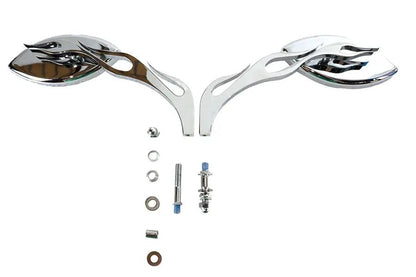 Wyatt Gatling Druid Oval Flame Style Mirror Set with Billet Stems for Harley Davidson, 1965-1974 by Wyatt Gatling