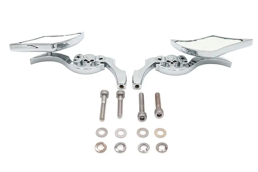 Wyatt Gatling Diamond Shaped Mirror Set with Billet Tri Skull Stems for Harley Davidson 1965-1974 by Wyatt Gatling