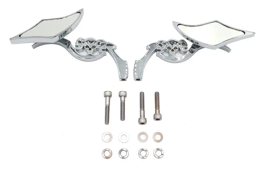 Wyatt Gatling Diamond Shaped Mirror Set with Billet Tri Skull Stems for Harley Davidson 1965-1974 by Wyatt Gatling