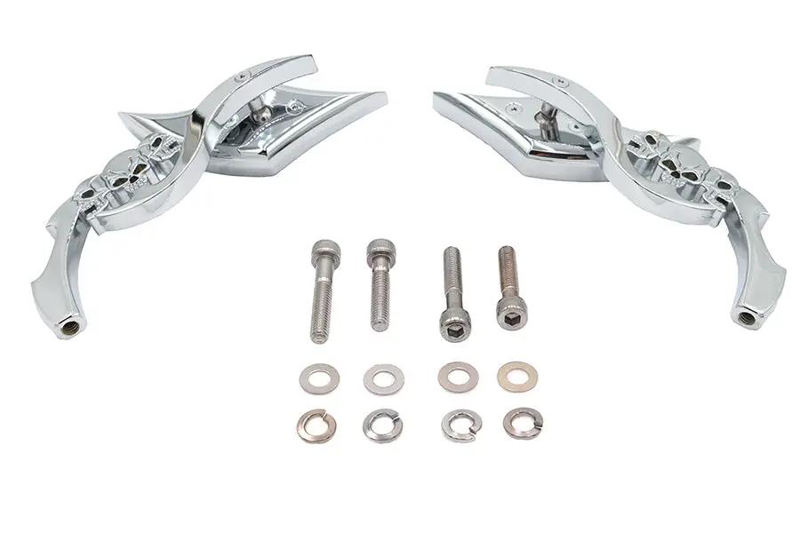 Wyatt Gatling Diamond Shaped Mirror Set with Billet Tri Skull Stems for Harley Davidson 1965-1974 by Wyatt Gatling