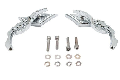 Wyatt Gatling Diamond Shaped Mirror Set with Billet Tri Skull Stems for Harley Davidson 1965-1974 by Wyatt Gatling