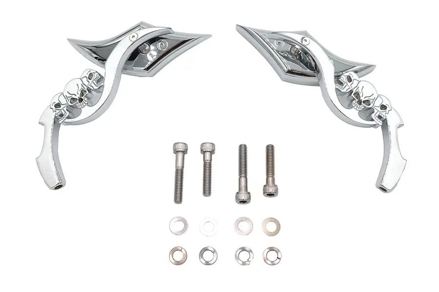 Wyatt Gatling Diamond Shaped Mirror Set with Billet Tri Skull Stems for Harley Davidson 1965-1974 by Wyatt Gatling