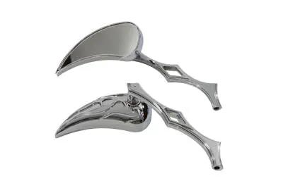 Wyatt Gatling Chrome Billet Teardrop Mirror Set with Flame Style Backs and Diamond Billet Stems for Harley Davidson (Part #76444B4) by Wyatt Gatling