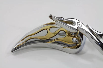 Wyatt Gatling Chrome Billet Teardrop Mirror Set with Gold Flame Inlay for Harley Davidson 1965-1974 by Wyatt Gatling