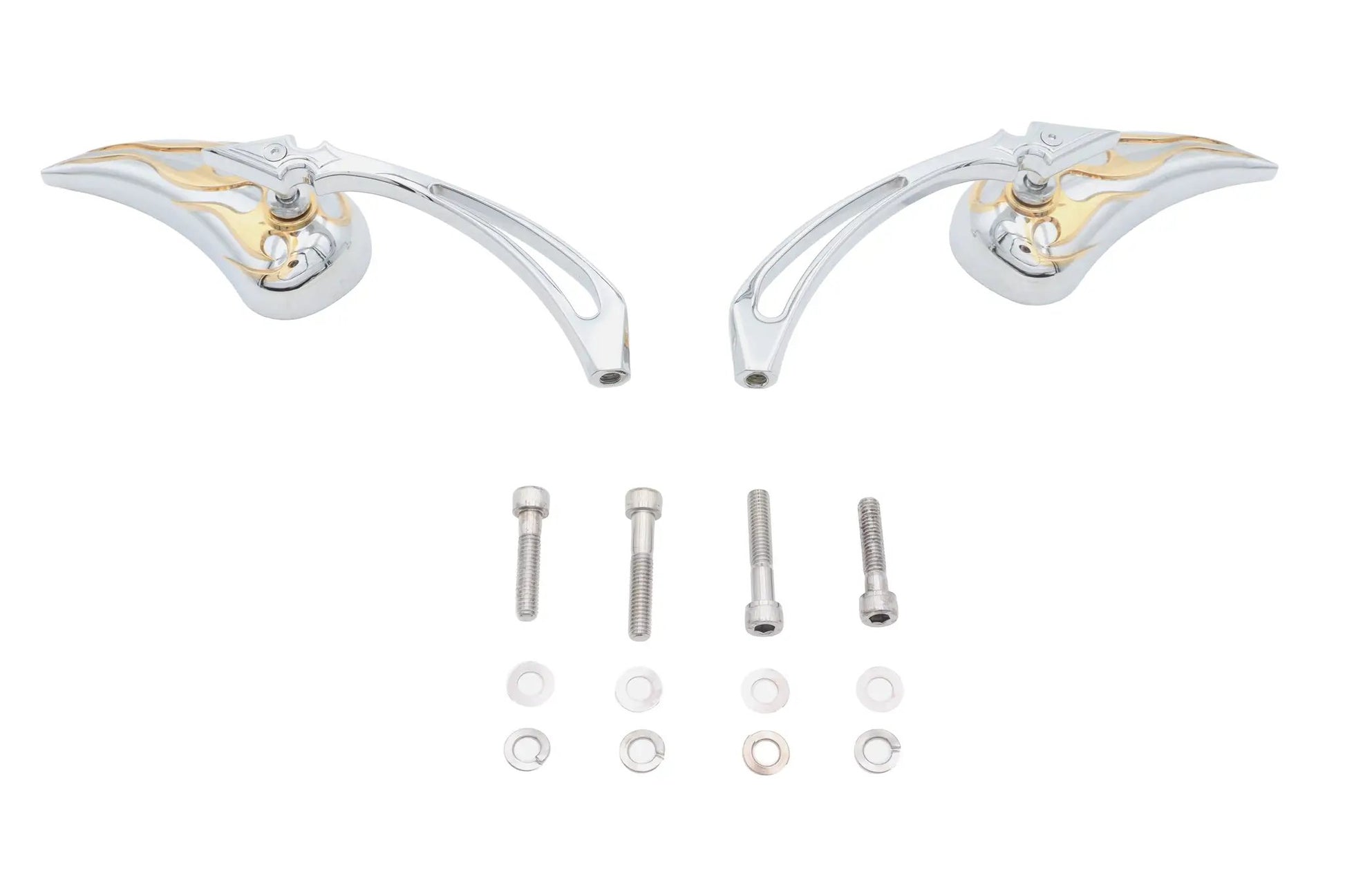 Wyatt Gatling Chrome Billet Teardrop Mirror Set with Gold Flame Inlay - Fits Harley Davidson 1965-1974 by Wyatt Gatling