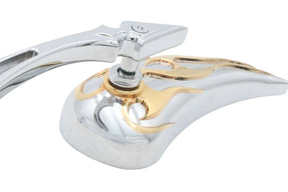 Wyatt Gatling Chrome Billet Teardrop Mirror Set with Gold Flame Inlay - Fits Harley Davidson 1965-1974 by Wyatt Gatling