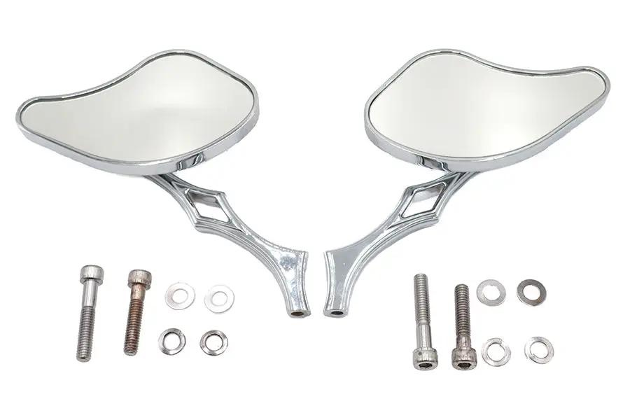 Wyatt Gatling Pork Chop Mirror Set with Diamond Style Billet Stems for Harley Davidson by Wyatt Gatling