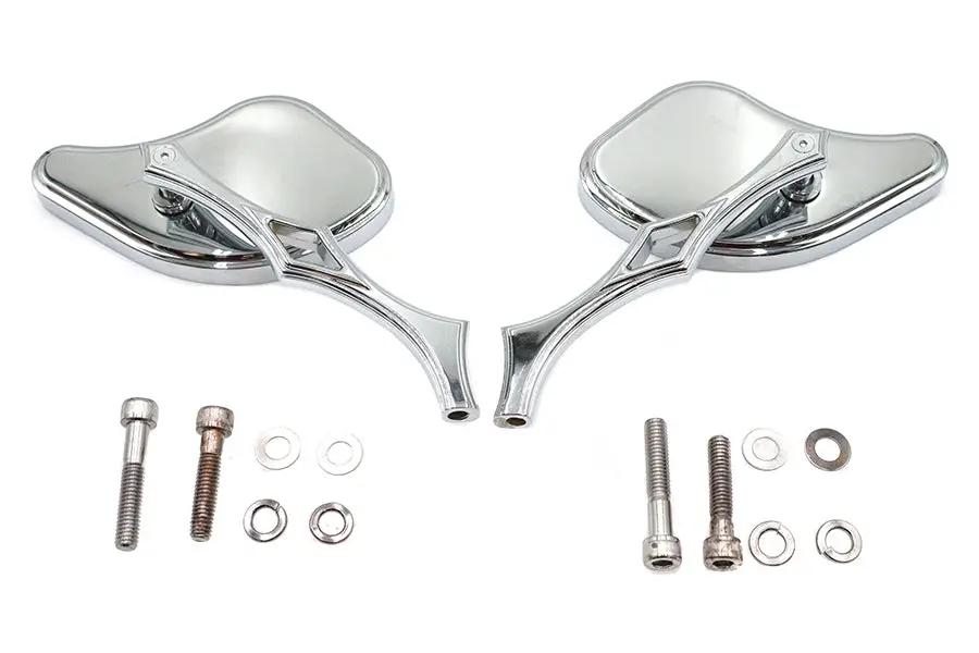 Wyatt Gatling Pork Chop Mirror Set with Diamond Style Billet Stems for Harley Davidson by Wyatt Gatling