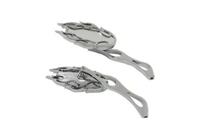 Wyatt Gatling Fireball Chrome Mirror Set with Flame Billet Stems for Harley Davidson by Wyatt Gatling