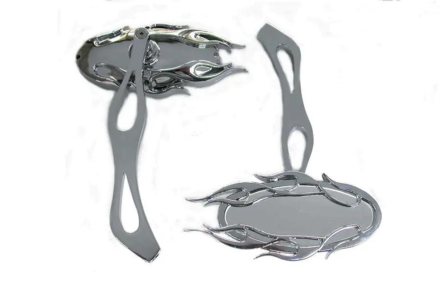 Wyatt Gatling Fireball Chrome Mirror Set with Flame Billet Stems for Harley Davidson by Wyatt Gatling