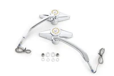 Wyatt Gatling Diamond Shape Mirror Set with Billet Stems - Chrome with Amber LED Turn Signals by Wyatt Gatling